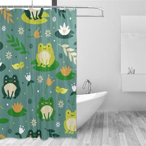 Hidove Cute Frogs Bathroom Waterproof Shower Curtain Set Bathtub