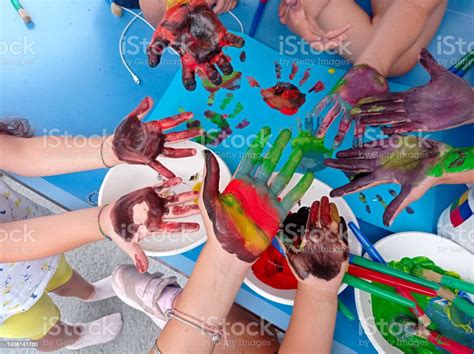 Children Coloring With Their Hands Stock Photo - Download Image Now ...