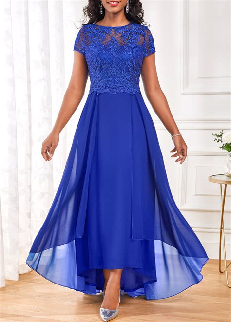 ROTITA Lace Royal Blue Boat Neck Maxi Dress Rotita USD 47 98