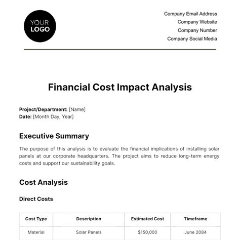 Financial Cost Impact Analysis Template Edit Online And Download Example