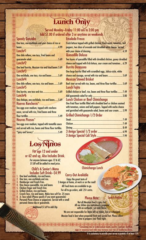 Los 3 Amigos Menu In Trenton Georgia Usa