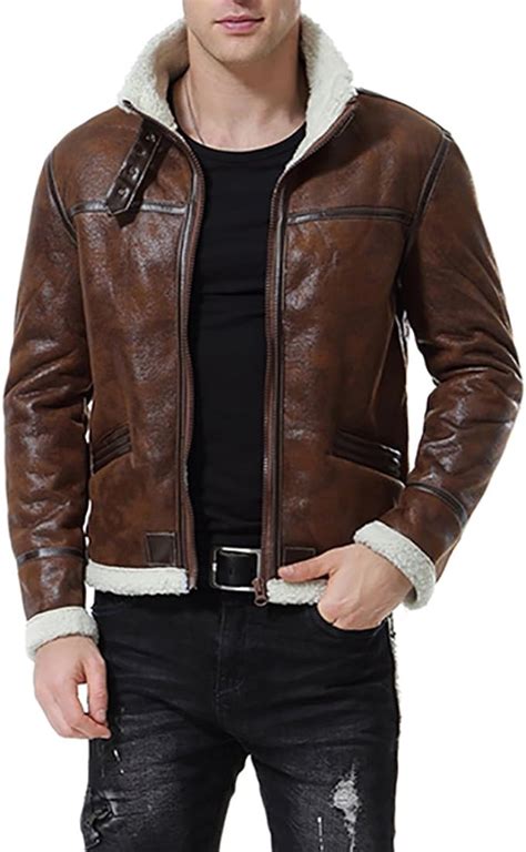 Aowofs Herren Lederjacke Mit Fell Kunstlederjacke Mit Pelzkragen Biker