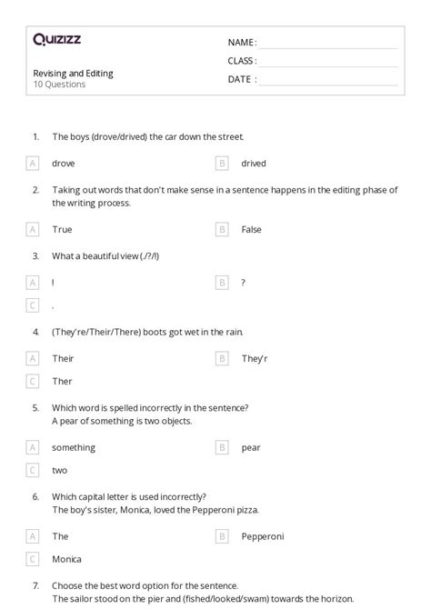 Editing Worksheets For Th Grade On Quizizz Free Printable