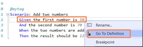 Specflow Binding Test Steps