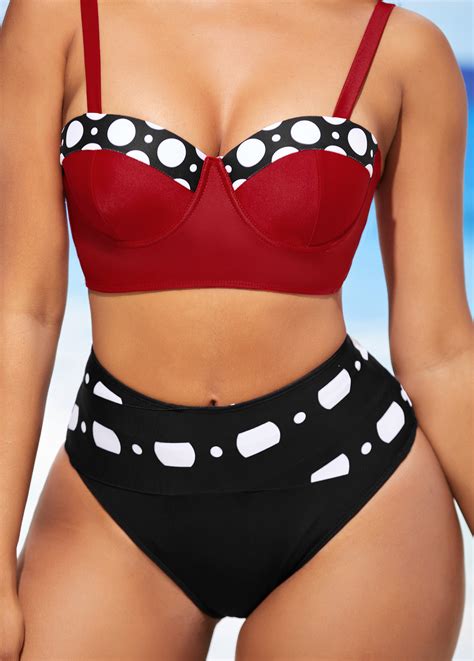 Color Block High Waisted Polka Dot Bikini Set Rosewe Usd