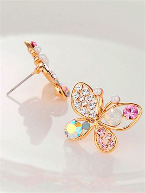 Glamorous Zinc Alloy Rhinestone Butterfly Stud Earrings For Women For