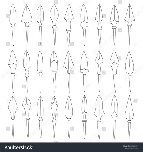 Vector Monochrome Icon Set Ancient Arrowheads Stock Vector Royalty