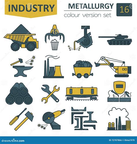 Metallurgy Icon Set Colour Version Design Stock Vector Illustration