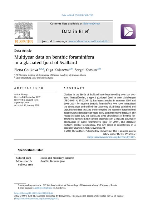 PDF Multiyear Data On Benthic Foraminifera In A Glaciated Fjord Of