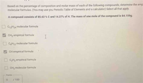 Solved Based On The Percentage Of Composition And Molar Mass Of Each