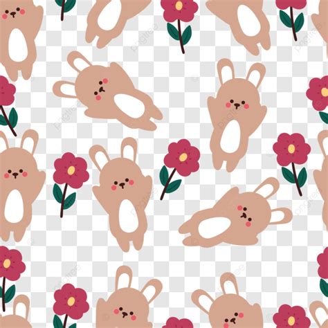 Cute Seamless Pattern Cartoon Bunny And Flower Vector Bunny Drawing