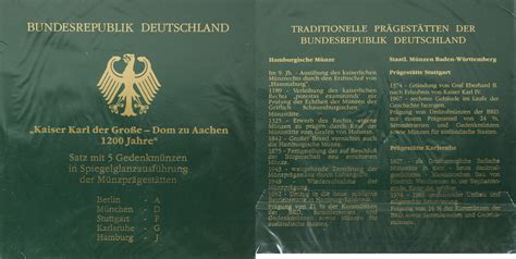 Bundesrepublik Deutschland 5 X 10 DM 2000 ADFGJ Zum 1200 Jahrestag Der