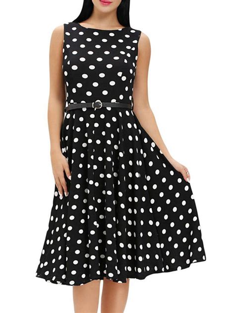 Off Vintage Sleeveless Midi Polka Dot Dress Rosegal