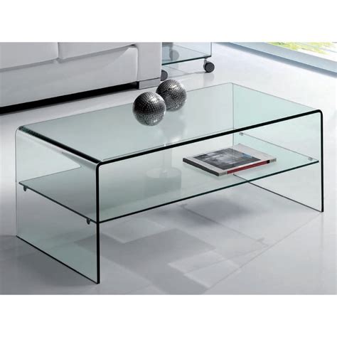 Mesa De Centro De Cristal Curvado Con Estante Cardinia Cm