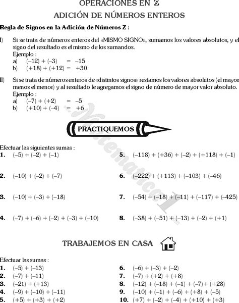 Operaciones Con NÚmeros Enteros Ejemplos Ejercicios De MatemÁtica De Sexto Grado De Primaria O