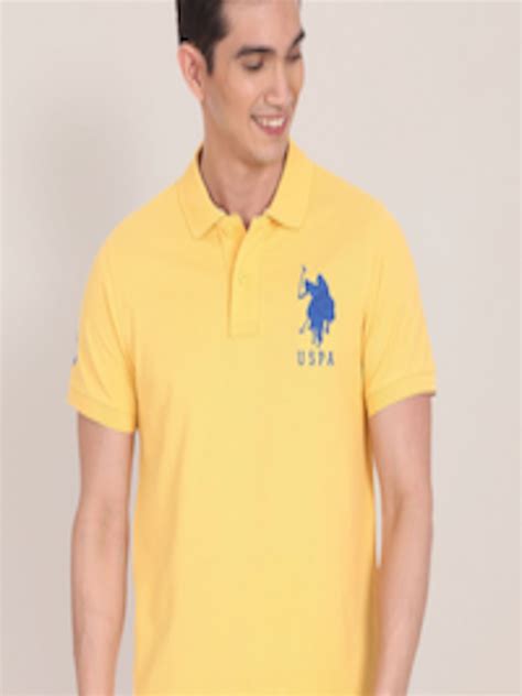 Buy U S Polo Assn Men Yellow Polo Collar Pure Cotton Slim Fit T Shirt