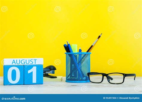 August 1st Image Of August 1 Calendar On Yellow Background With