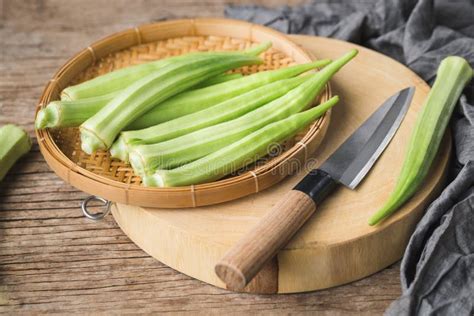 Fresh Okra Lady Finger On The Dark Background Stock Photo Image Of