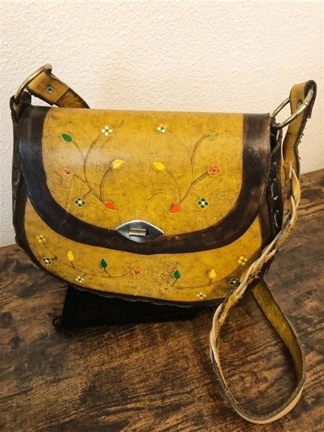 So S Vintage Hand Painted Leather Saddlebag Purse Gem