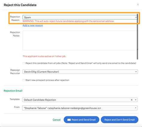 Mark A Candidate As Spam Greenhouse Support