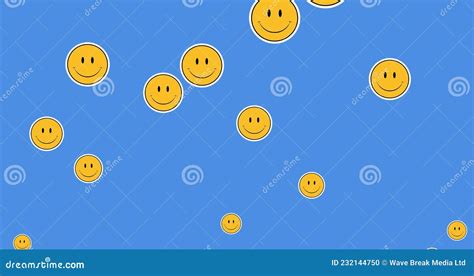 Animation Of Falling Emojis Over Blue Background Stock Footage Video