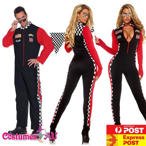 Mens Ladies Racing Costume Miss Racer Sport Driver Super Car Grid Girl