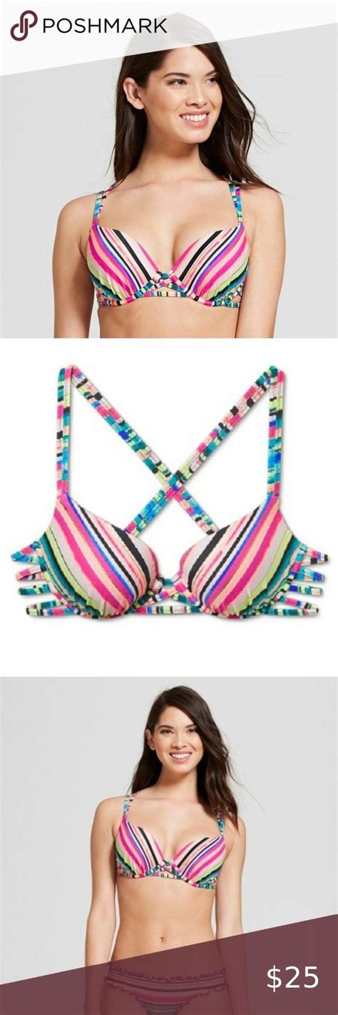 Shade Shore Striped Strappy Caged Bikini Top Shade Shore Size