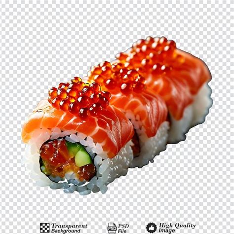 Ikura salmón huevos gunkan maki sushi aislado en un fondo transparente