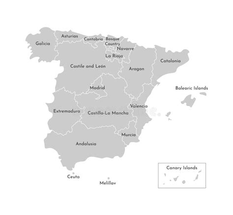 Vector Isolated Illustration Of Simplified Administrative Map Of Spain