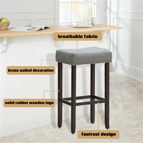 Costway Set Of 2 Nailhead Saddle Bar Stools 29 Height W Fabric Seat