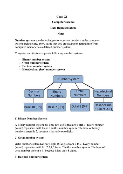 11 Computer Science Data Representation Notes Class XI Computer