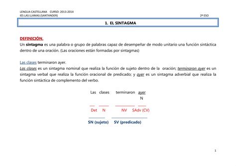 El sintagma y la oración 2º ESO PPT