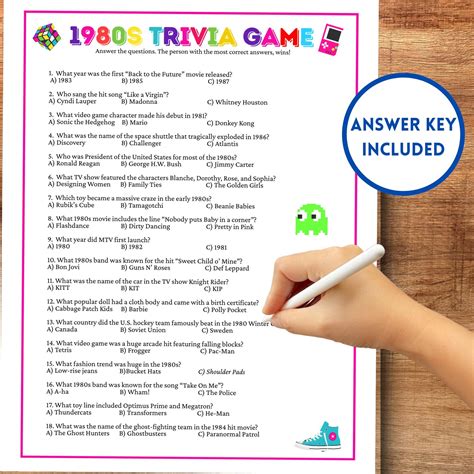 80s Trivia Questions and Answers Printable, 80s Trivia Quiz, Pub Night