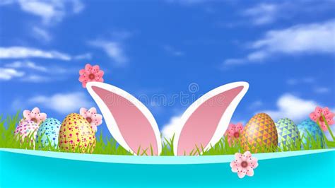 Eggs Pink Flower Bunny Ears And Grass Concept Image Stock