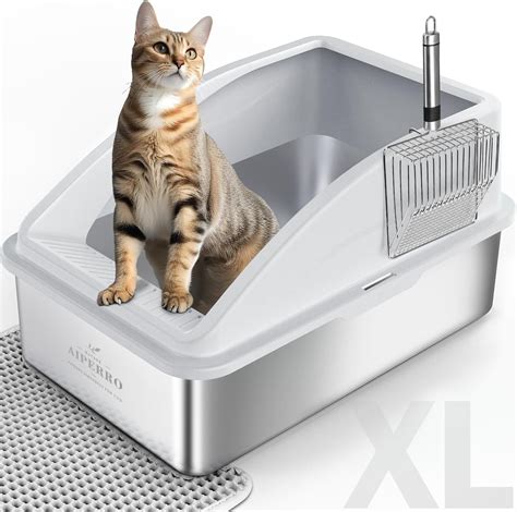 Aiperro Stainless Steel Litter Box Xl Enclosed Cat Litter Box With