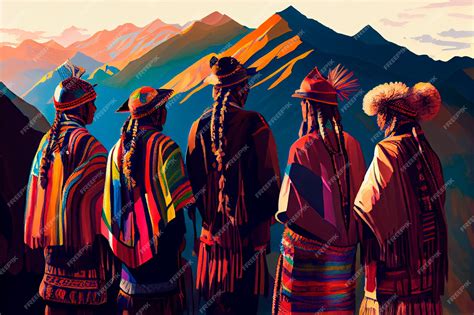 Premium Photo | Rear view of a group of Andean Indigenous people looking at the capped mountains ...