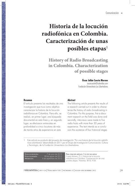 Pdf Historia De La Locución Radiofónica En Colombia Caracterización