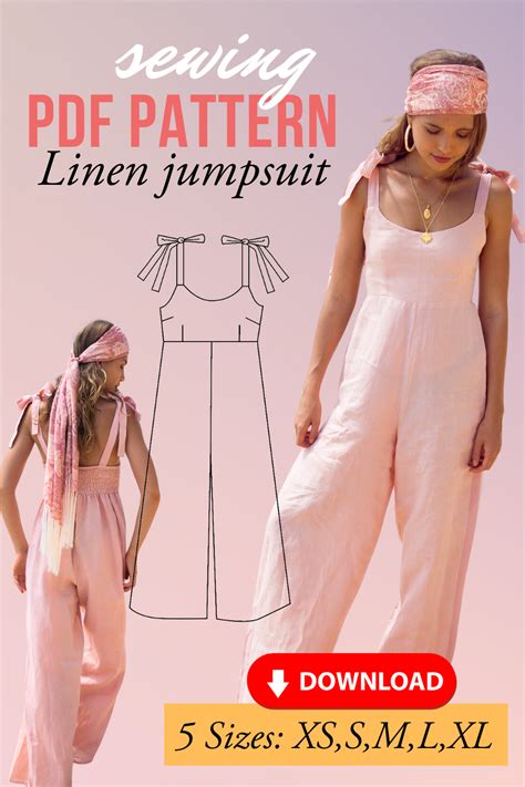 Womens Simple Linen Jumpsuit Pdf Sewing Pattern Downloadable Digital