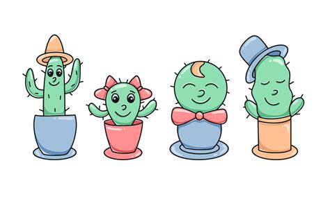 Cute cacti characters clipart 11955762 Vector Art at Vecteezy