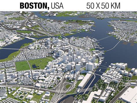 Boston 50x50km 3d City Map 3d Model Cgtrader