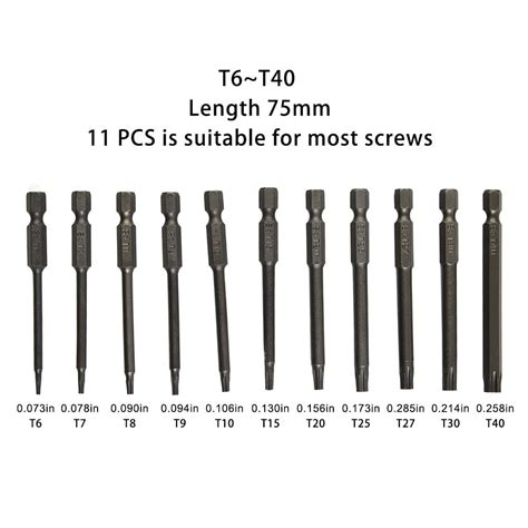 11Pcs Torx Screwdriver Bit Set Hex Security Magnetic Head 75mm Extra Long - Walmart.com