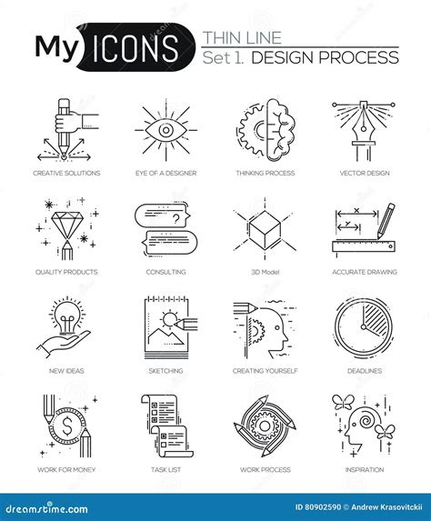 Modern Thin Line Icons Set Of Design Process Stock Vector