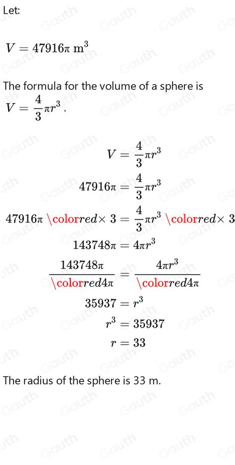 Solved: The volume of a sphere is 47916π m^3 What is the radius? [algebra]