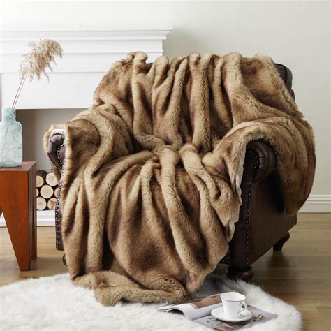 Battilo Luxury Ochre Faux Fur Throw Blanket, Soft Cozy Mink Faux Fur ...