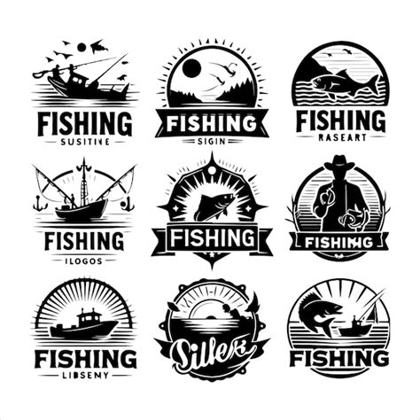 Conjunto De Emblemas De Pesca Etiquetas Insignias Logotipos Silueta