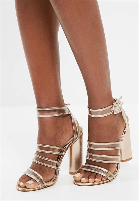 Clear Multi Strap Block Heeled Sandals Rose Gold Missguided Heels