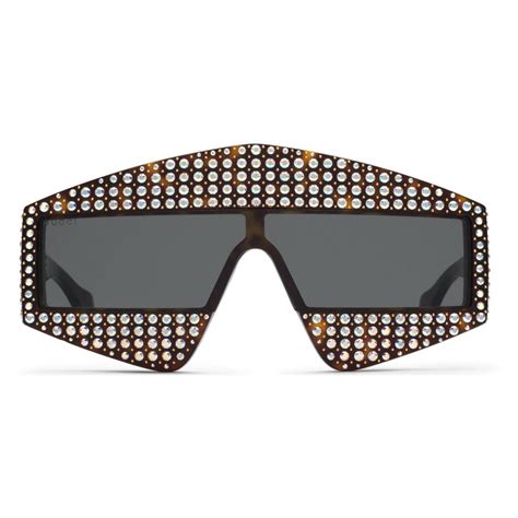 Gucci Rectangular Acetate Sunglasses With Crystals Black Gucci Eyewear Avvenice