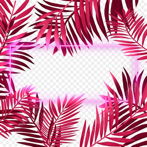 Tropical Plants Border PNG Transparent Pink Neon Light Effect Red