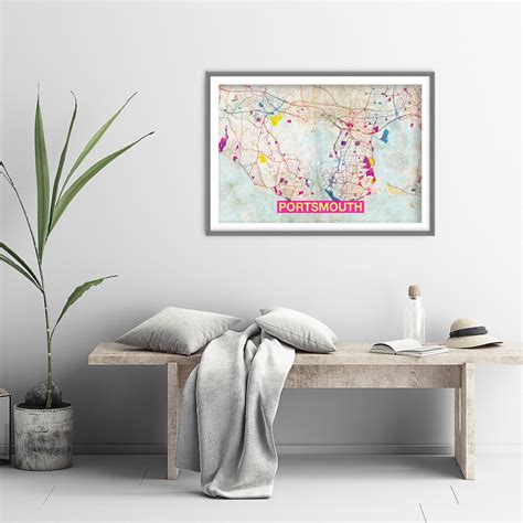 Portsmouth Map Original Art Print City Street Map of | Etsy