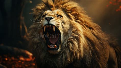 Lion Roaring. Roaring Male Lion with Impressive Mane. Generative Ai ...